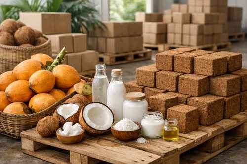 King coconuts, coconut oil, milk and coir cubes
